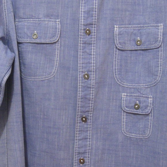 Tommy Hilfiger Blue Chambray Roll Tab Sleeve Casual Shirt - Picture 4 of 13